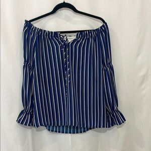 Off-Shoulder Navy and White Striped Blouse